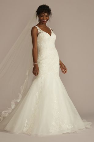 Oleg Cassini Multi-Lace Tank V-Neck Mermaid Wedding Dress